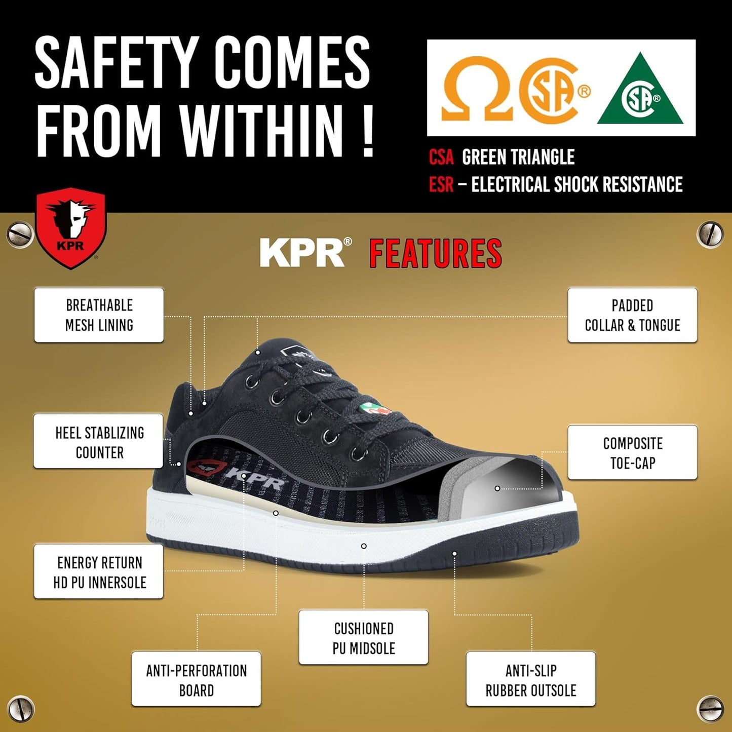 KPR Men's I886 CSA Grade 1 Approved Athletic Composite Toe Plate 100% nonmetallic Non Steel Green Triangle Sports Safety City Walker Sneaker Industrial & Indoor Safety Shoes